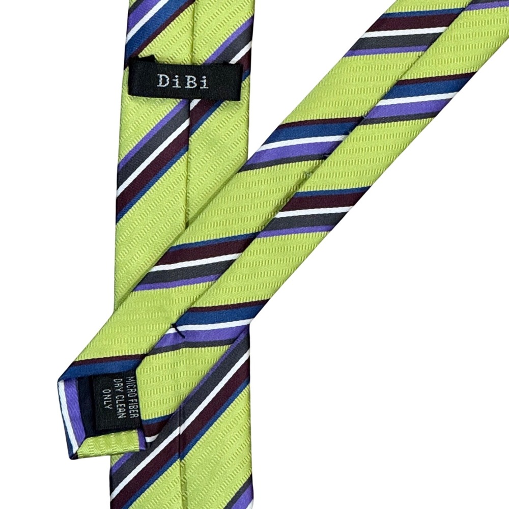 Dibi Neon Green Multicolor Striped Patterned Office Dress Neck Tie Men's